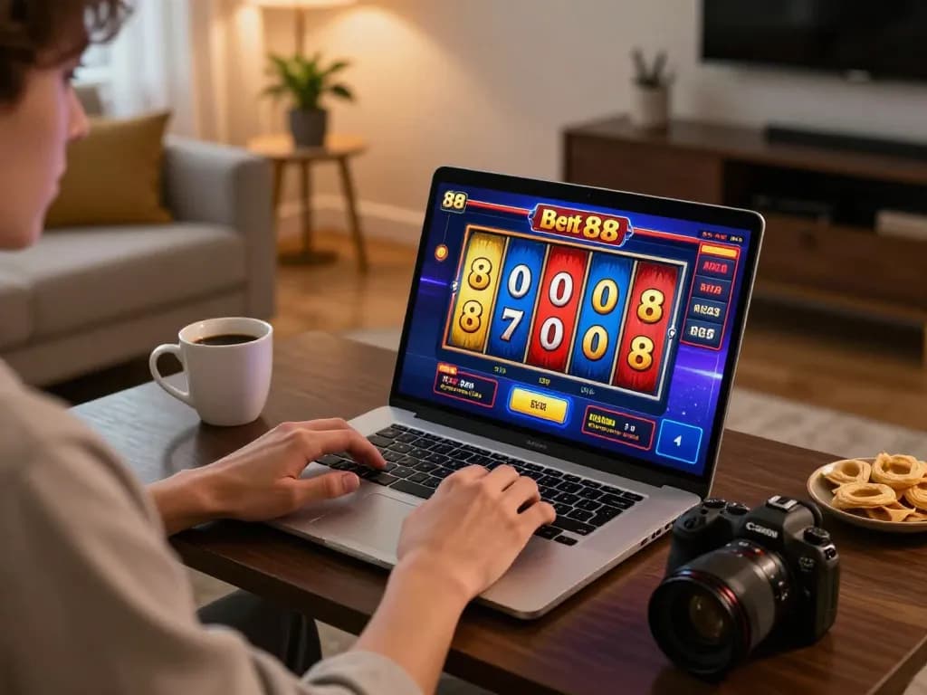 Engaging gameplay at slot88 casino during a home gaming session with colorful slots and a cozy atmosphere