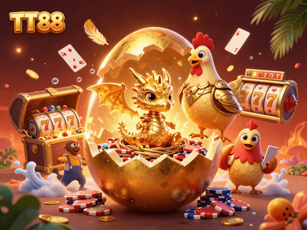 Engage in thrilling TT88 gaming adventures with golden dragon and vibrant casino elements.