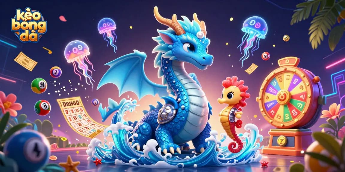 Engage with kèo bóng đá through an enchanting 3D illustration of a water dragon and coral knight.