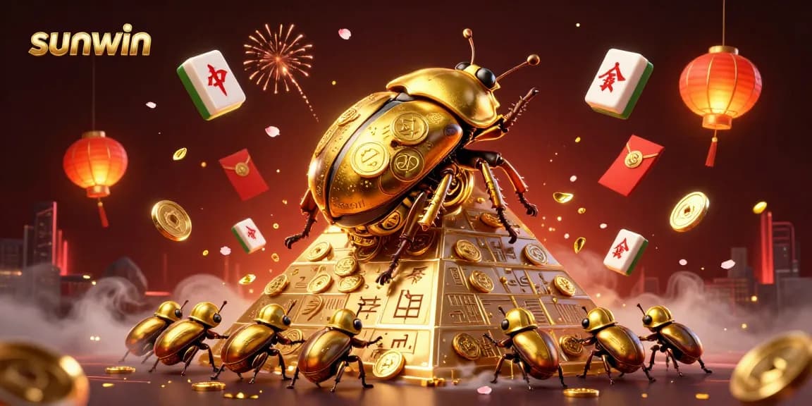 Join the excitement at sunwin with golden beetles and vibrant casino elements illustrated.