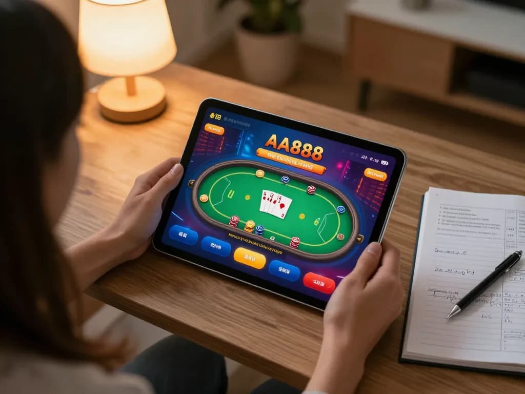 Engaging gameplay on AA888 gaming app showcasing an online poker session in a cozy setting