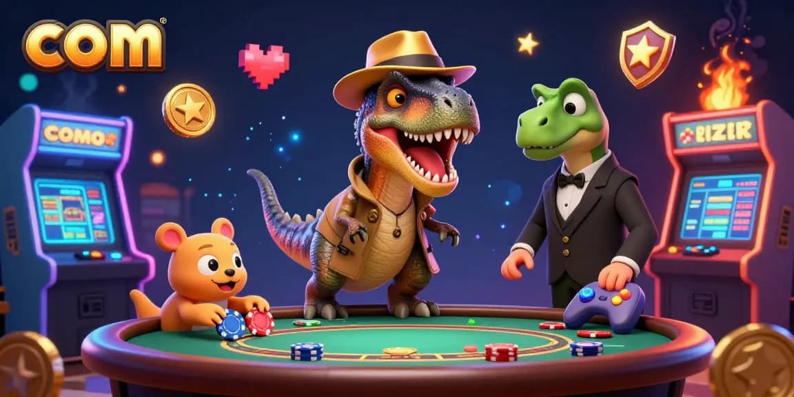 Join the action with com as a velociraptor stealthily counts cards at a blackjack table.
