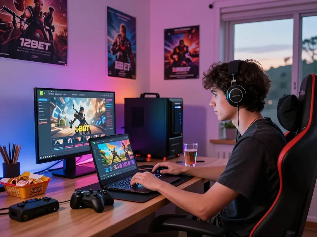 Engaging online gaming experience on 12bet brasil platform with vibrant living room setting.