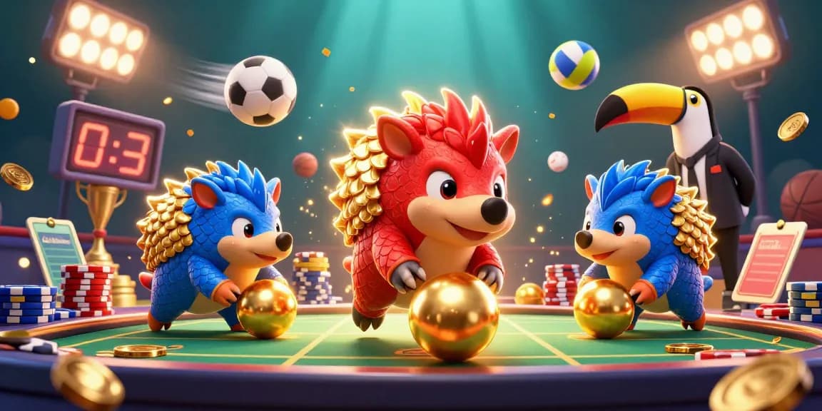 dabet engages players in an exciting game featuring rival pangolins and sports elements in a vibrant scene.
