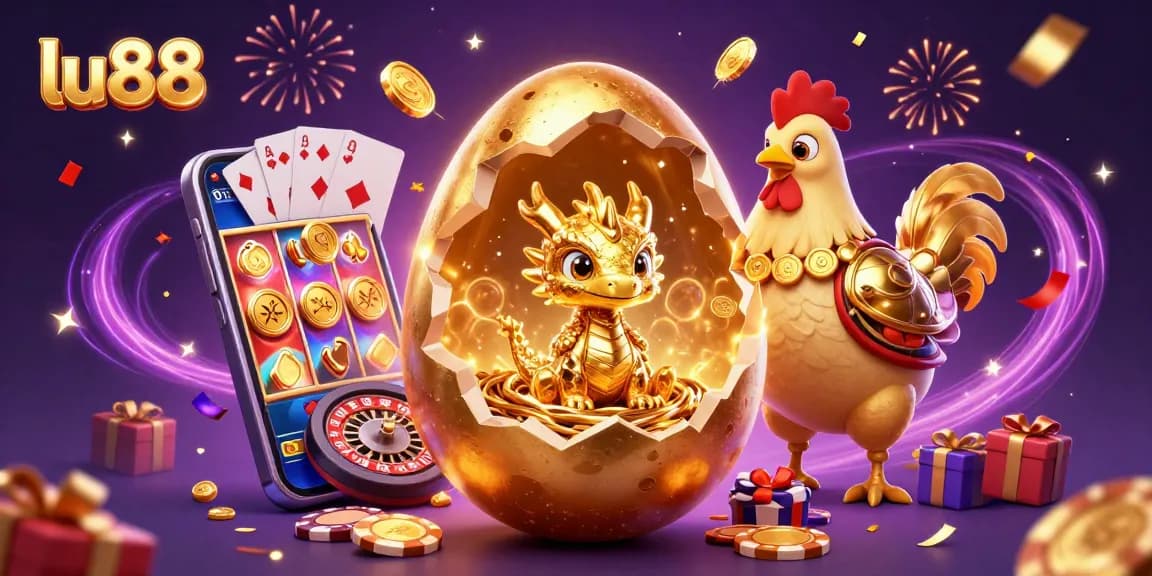 Win big at lu88 with a golden baby dragon and poker chips in a vibrant casino scene