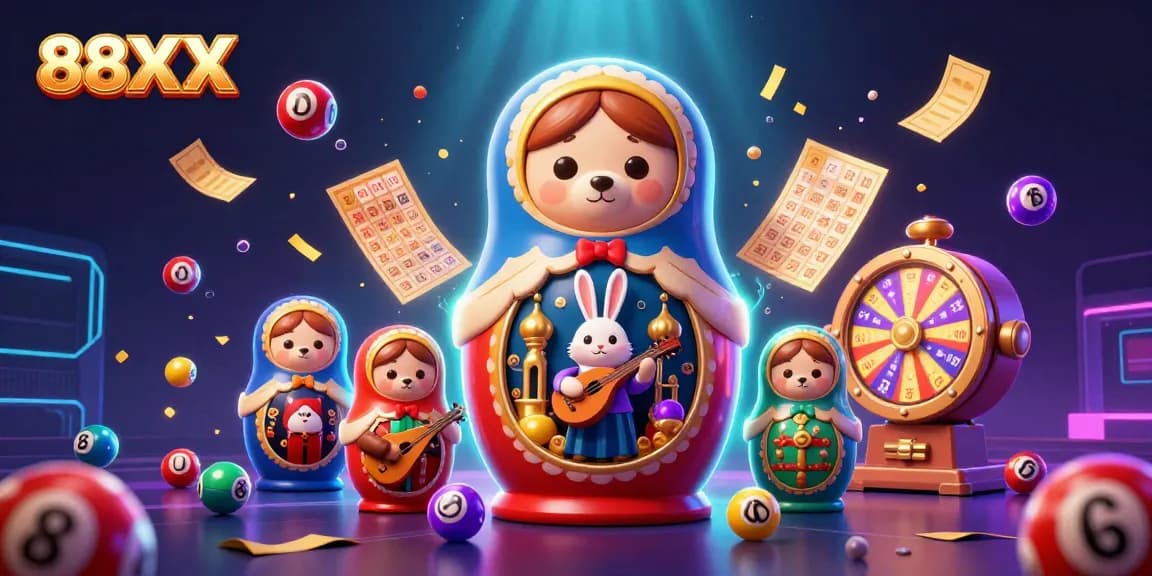Engage with 88XX's vibrant casino world through dynamic illustrations showcasing bears and gaming elements.