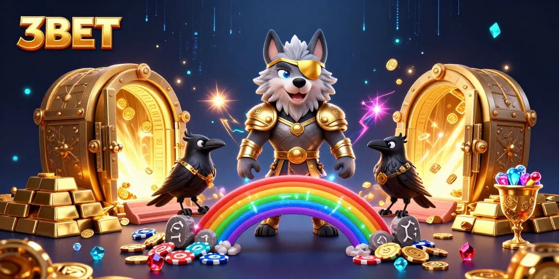 Experience the thrill of 3BET with Odin and ravens amidst a dazzling casino scene.