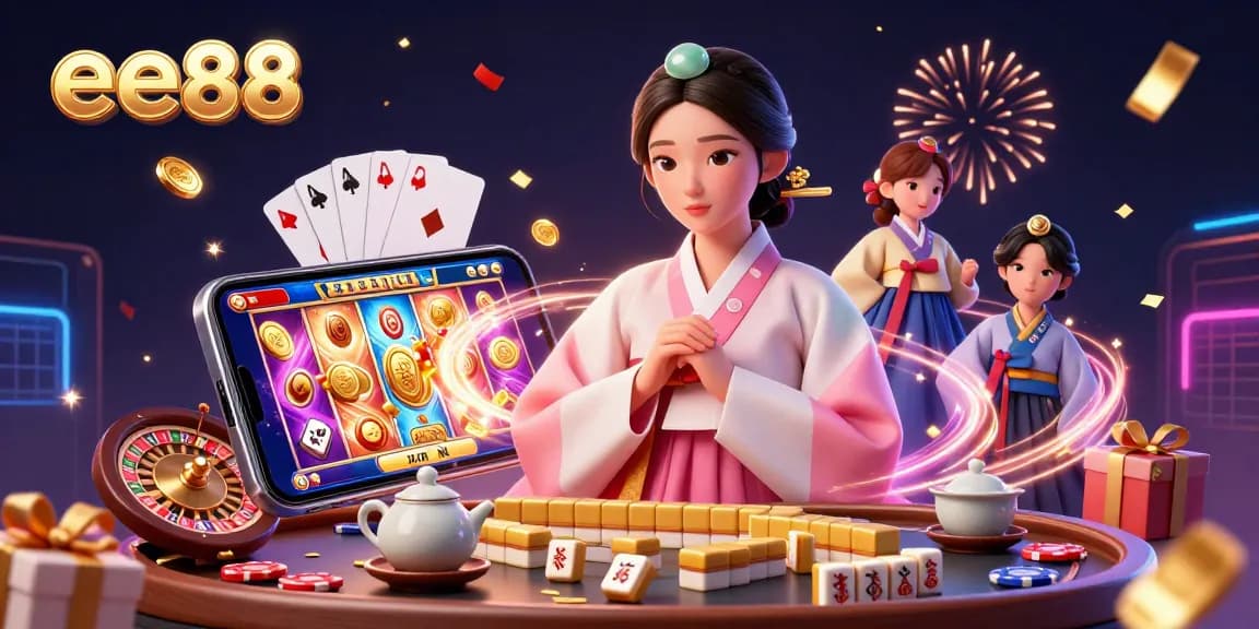 Experience thrilling gameplay with ee88, featuring a serene woman amid vibrant casino elements and golden wins.
