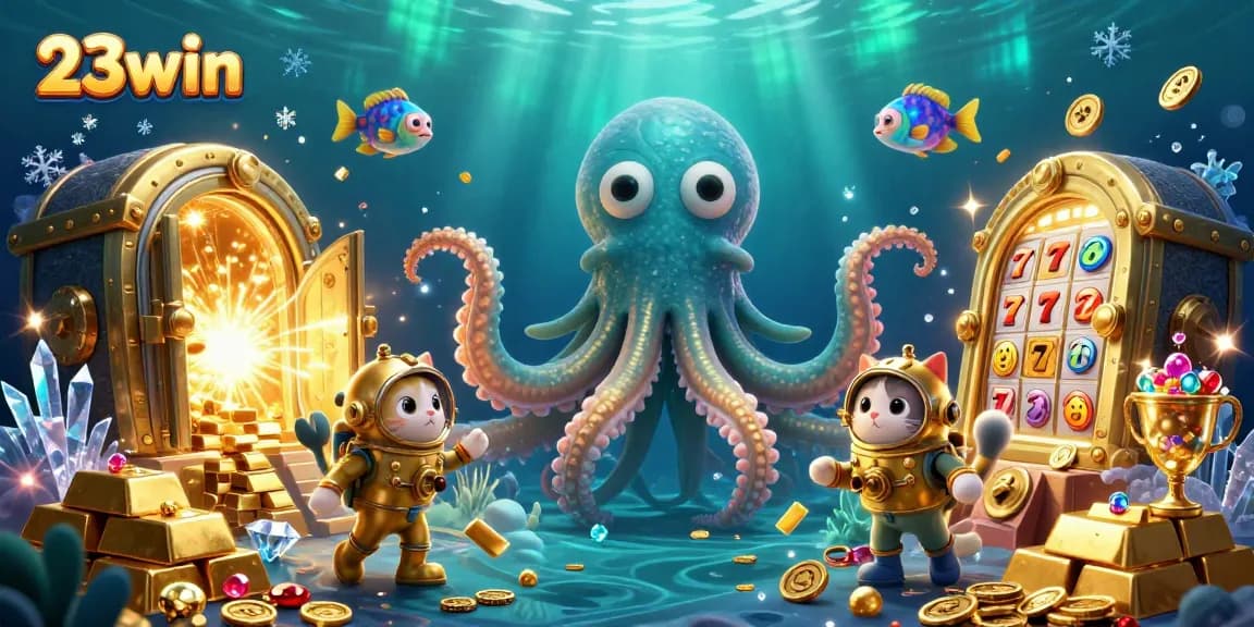Experience thrilling wins with 23win as the colossal kraken and diving cat dive into treasure-filled slots.