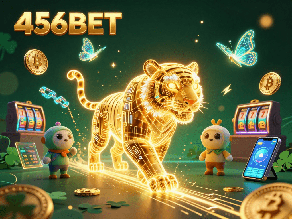 Experience the thrilling casino atmosphere with 456BET's vibrant neon tiger and crypto wonders.