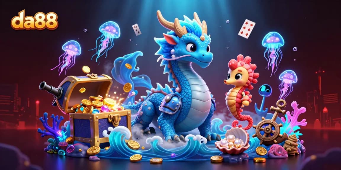 Experience the thrill of da88 with a captivating underwater casino scene featuring a mystical dragon and treasures.