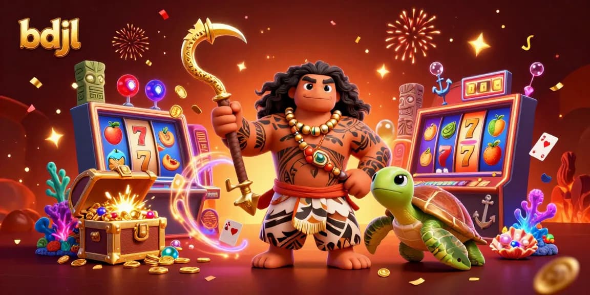 Engage with bdjl's dynamic casino adventure showcasing a demigod and treasure in a vibrant 3D scene.