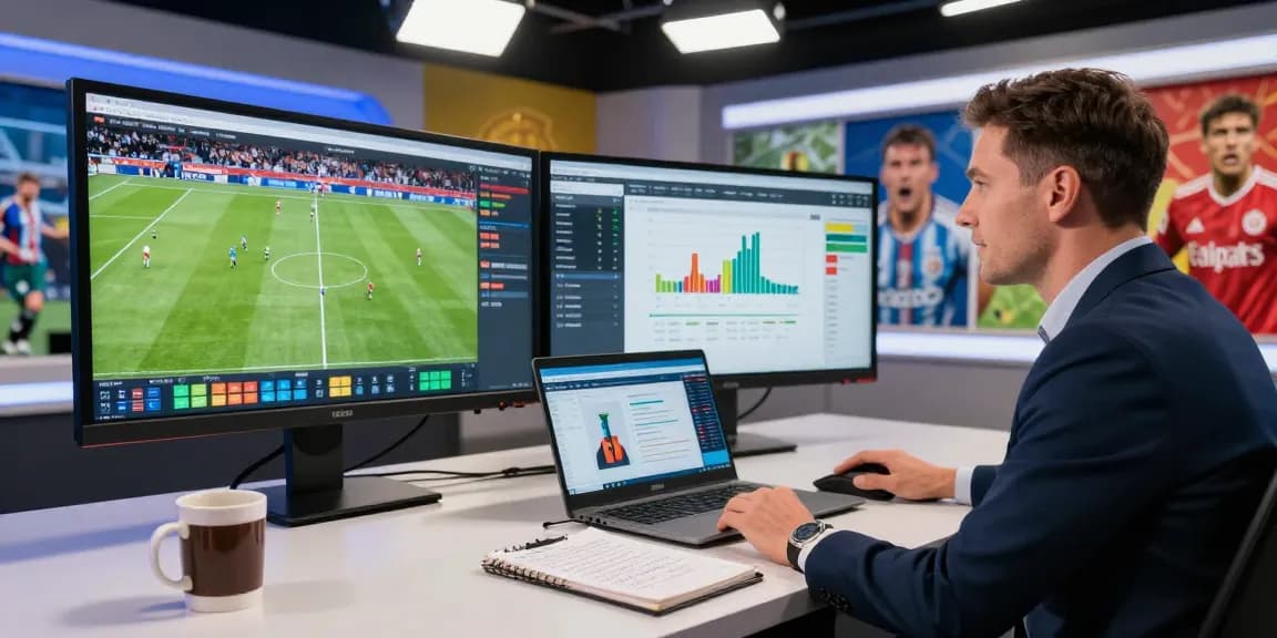 Sports analyst reviewing statistics for giai ma keo nha cai in a modern setting.