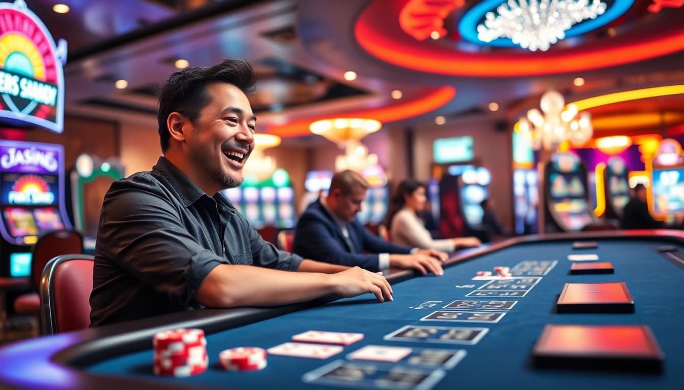 Erleben Sie den casino bonus ohne einzahlung neu in einer aufregenden Casino-Atmosphäre mit lebhaften Lichtern.