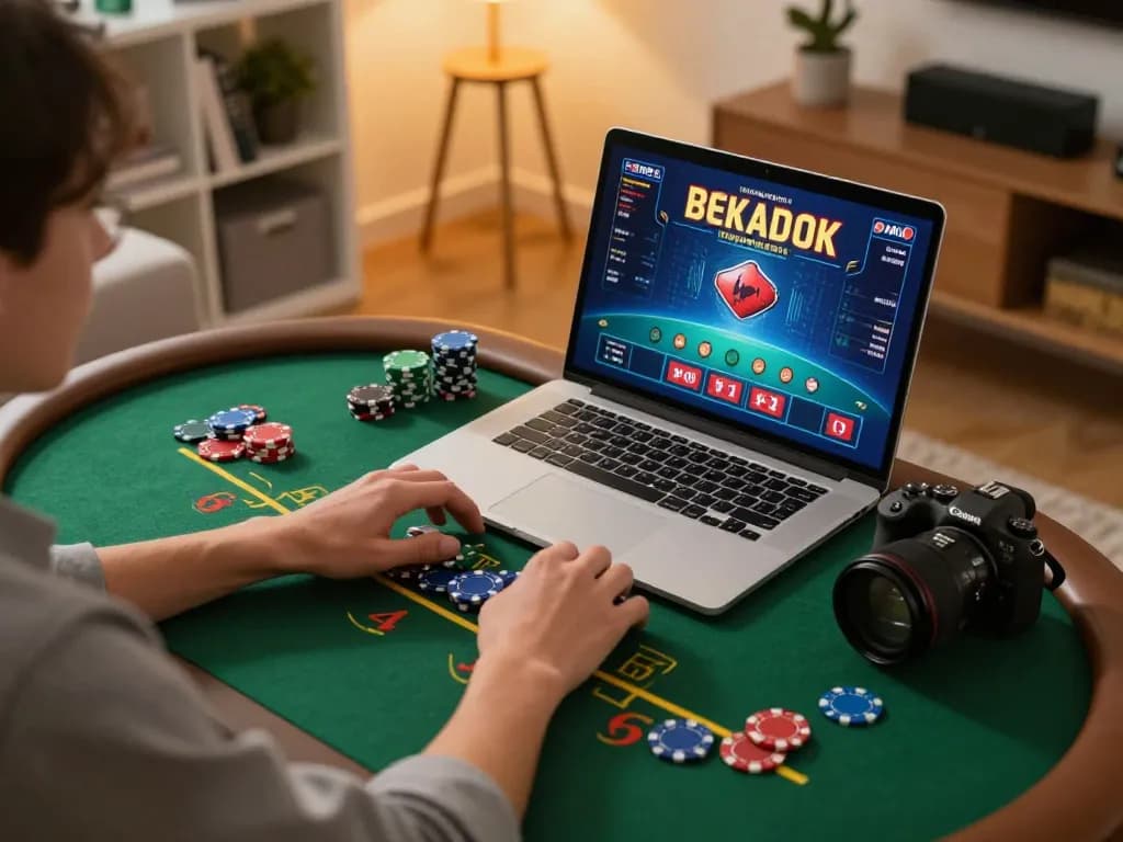 Jogador estrategizando na jogada de blackjack na 337bet, exibindo fichas e configuração de jogo.