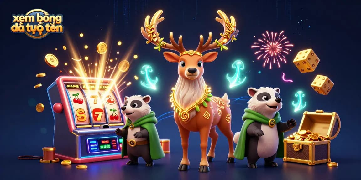 Experience xem bóng đá trực tuyến in a vibrant 3D scene packed with gambling excitement and dynamic game elements.