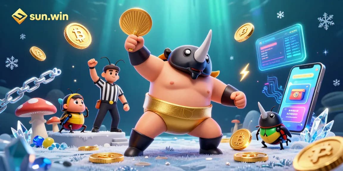 Get ready to win at sun-win with an action-packed casino scene featuring vibrant characters and gaming elements.