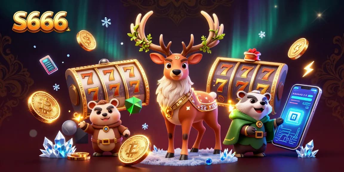 S666 leverages exciting slots and gaming action with a vibrant druid and badger amidst winning coins.