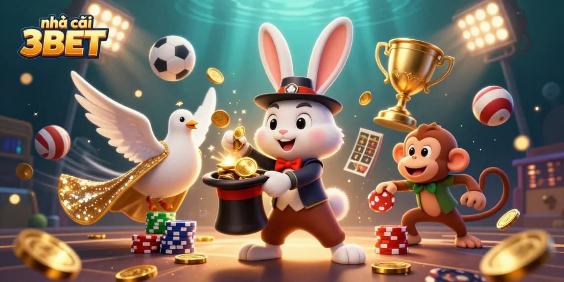 Engage with nhà cái 3BET through exciting casino elements featuring a magician and sports balls.