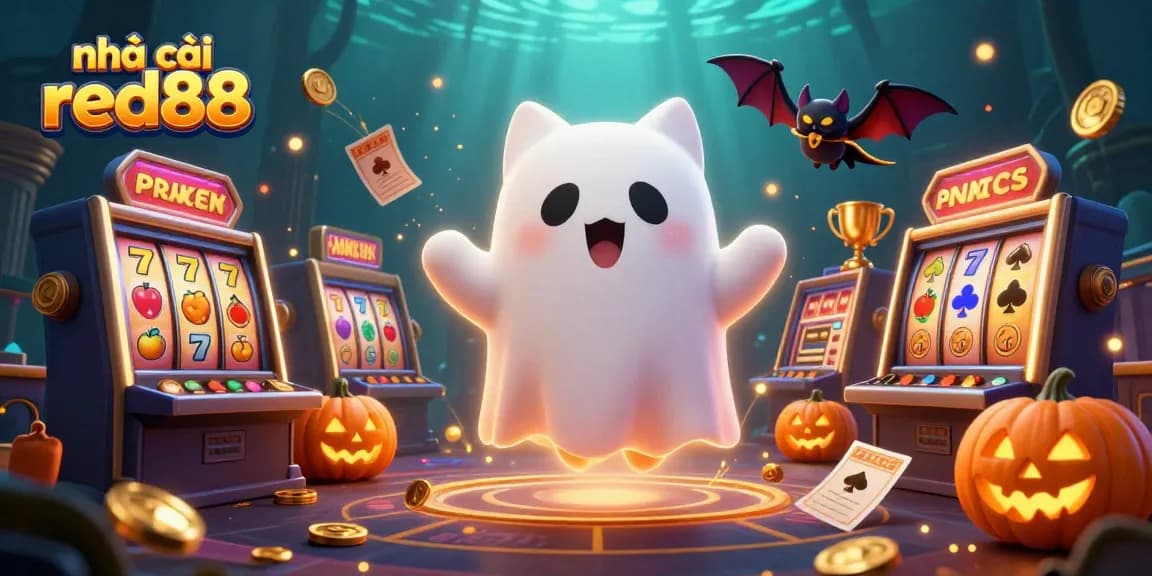 Experience the fun at nhà cái red88 with ghostly characters and slot games around them.