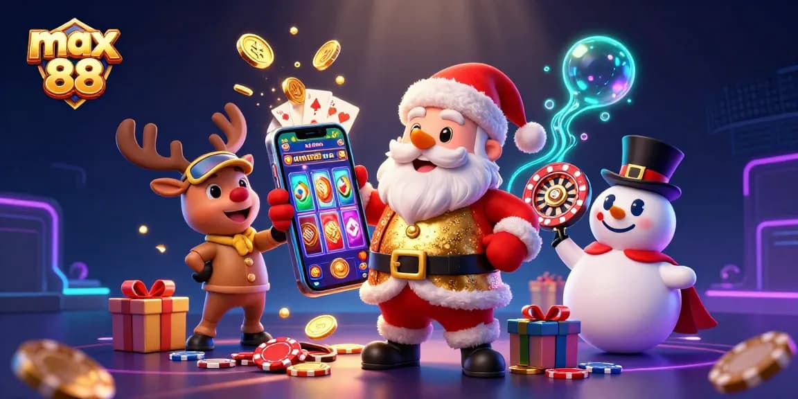 Experience max 88 casino thrills with Santa and friends at a dynamic digital slot game scene.