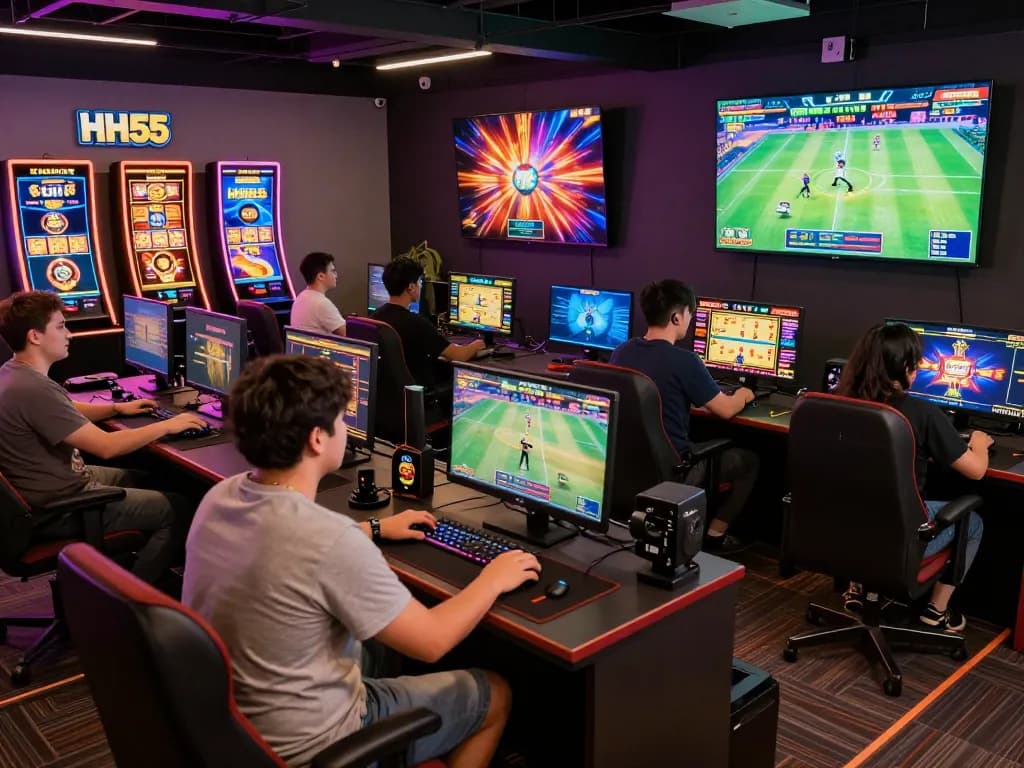 Players enjoying an exciting gaming experience on the HH55 platform, showcasing diverse games and vibrant atmosphere.