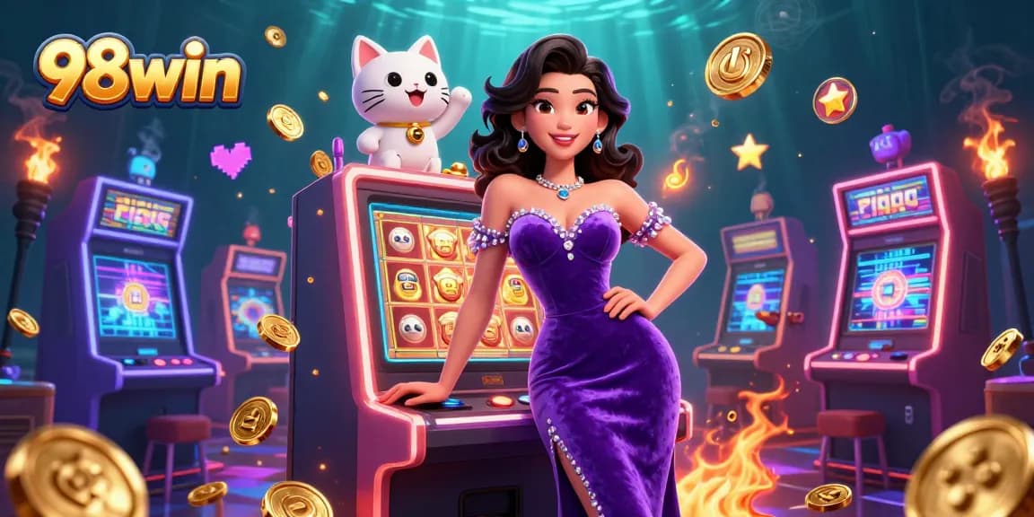 Experience the thrill of 98win with our stunning illustration featuring jackpots and vibrant gaming elements.
