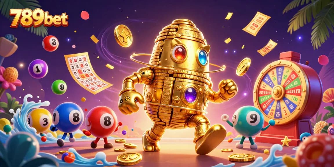 Engage with 789bet's thrilling lottery games amidst a vibrant 3D carnival atmosphere.