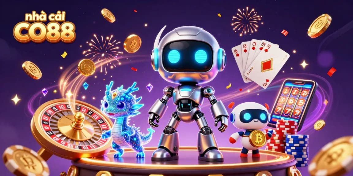 Engage with nhà cái CO88 through an exciting virtual casino experience featuring neon elements and dynamic action.