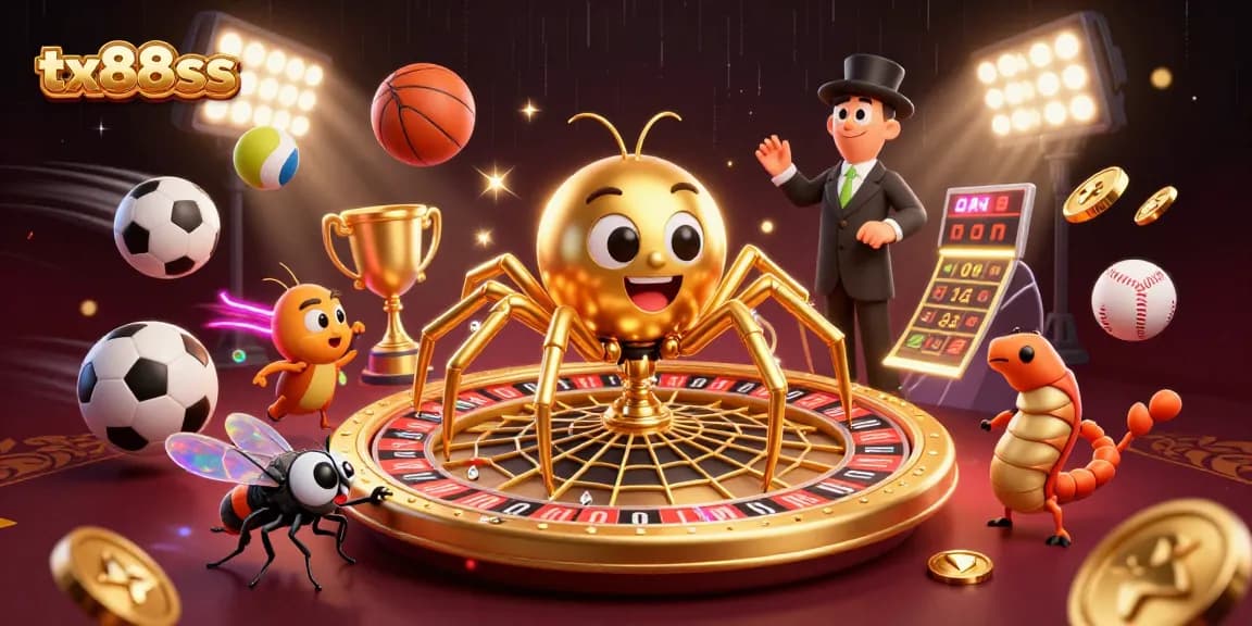 Engage in thrilling bets at tx88sss with a golden spider dealer in a vibrant casino setting.