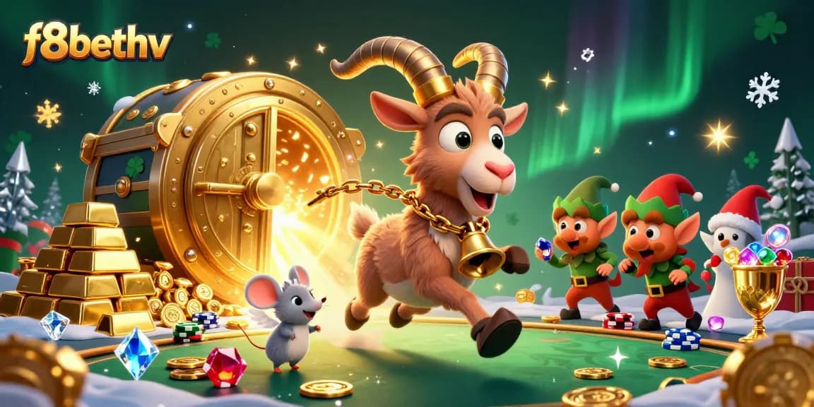 Unleash thrilling moments at f8bethv with lively characters amidst gold treasure in a vibrant casino scene.