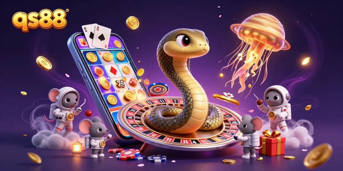Engage with the thrilling universe of qs88, featuring a Saturn snake as a roulette dealer surrounded by betting mice.