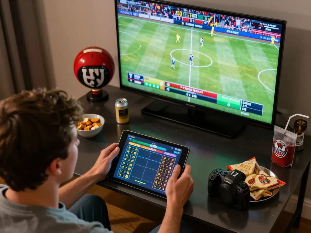 Placing bets on kp88 from home during a live sports event, showcasing engagement and excitement.