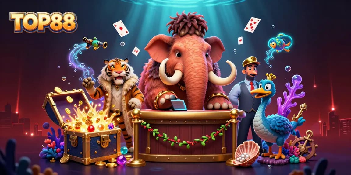 TOP88 online casino features vibrant characters and exciting games, showcasing unique gaming experiences.