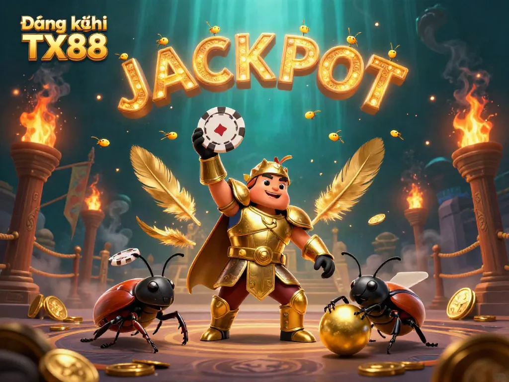 Engaging illustration showcasing Đăng ký TX88 with characters celebrating a jackpot amidst vibrant casino elements.