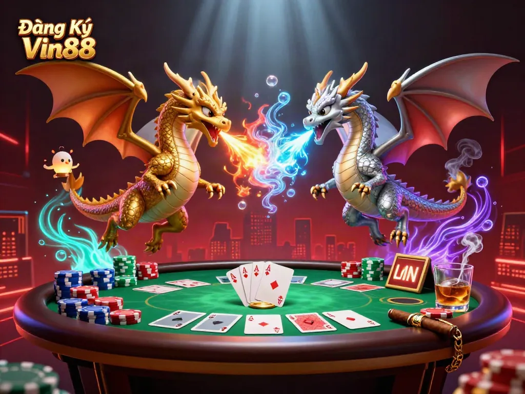 Join the adventure with Đăng Ký Vin88 amidst dynamic dragons and a lively poker scene.