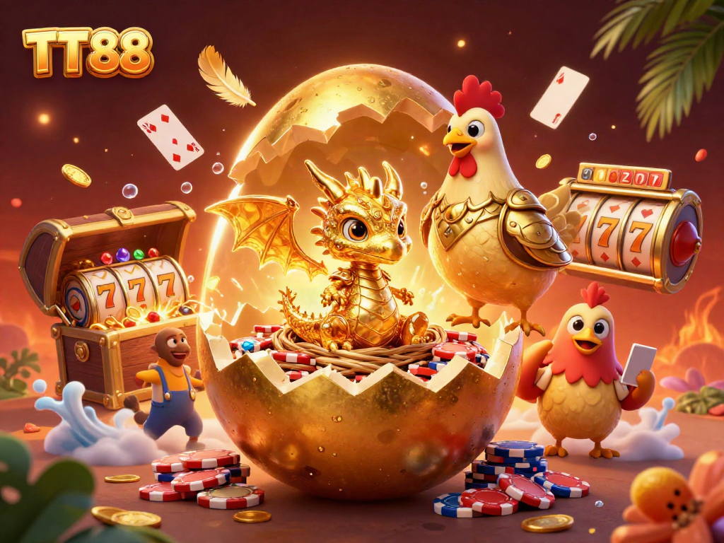 Engage in thrilling TT88 gaming adventures with golden dragon and vibrant casino elements.