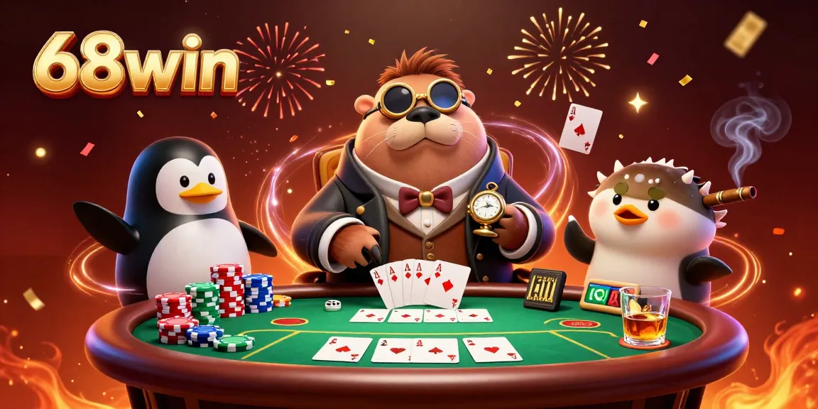 Experience thrilling poker action at 68win with a walrus, penguin dealer, and bluffing pufferfish.