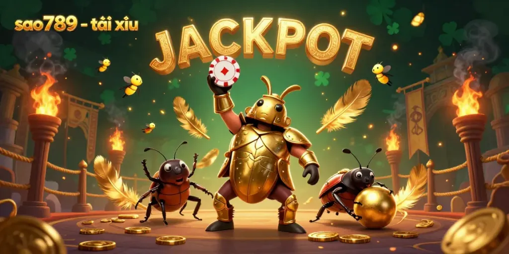 Experience the excitement of sao789 - tài xỉu with a heroic beetle in a dynamic casino setting.