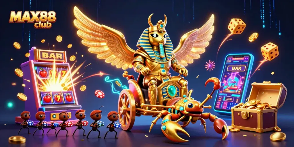 Experience the excitement of MAX88 club with a 3D jackpot explosion and dynamic casino action.