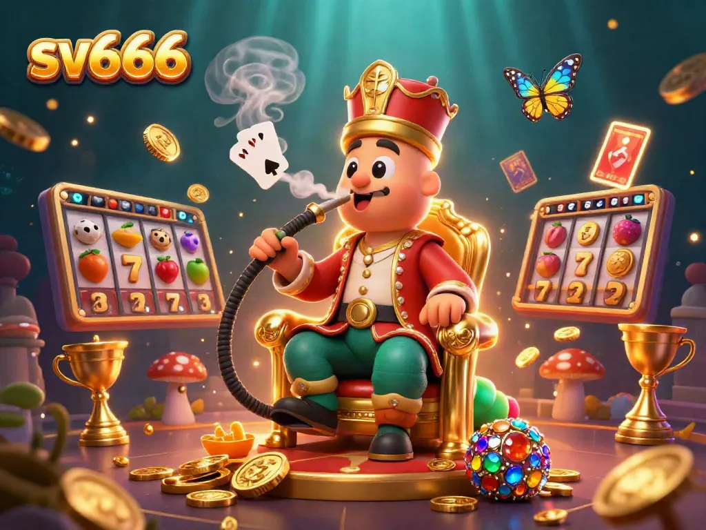 Engage with sv666 in a vibrant casino scene featuring a caterpillar master and thrilling slot games.