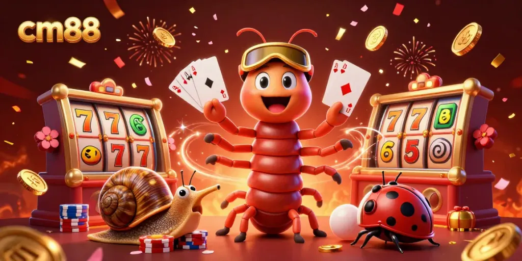 Experience cm88 thrills with dynamic gaming action featuring card-dealing millipedes and joyful snails.