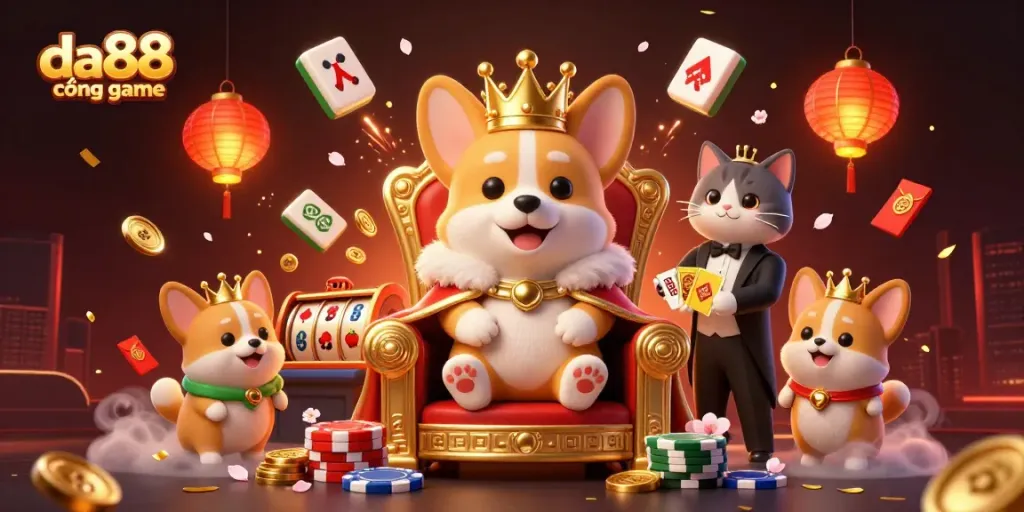 Experience the da88 cổng game with royal corgi characters and vibrant casino elements!