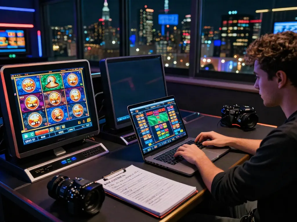Engaging user experience with sky88 gaming platform featuring laptop, smartphone, and colorful games.