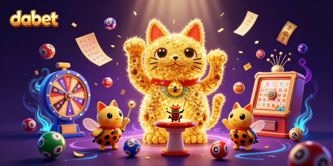 dabet's vibrant illustration showcases a giant lucky cat formed by golden fireflies, set in a dynamic casino scene.