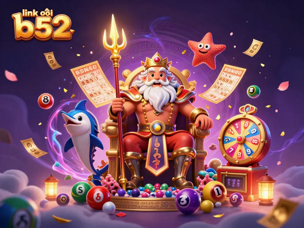 Engage with link vào b52 in a dynamic casino scene featuring Neptune and vibrant lottery elements.
