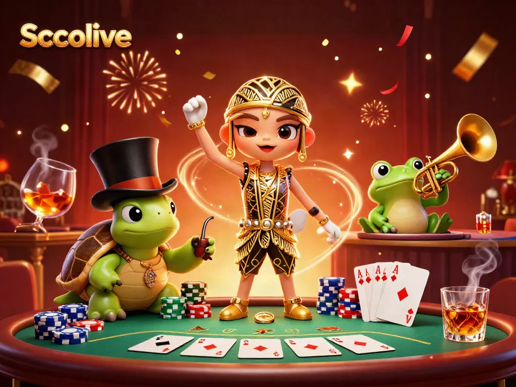 Experience the thrilling action of Socolive with a vibrant 3D illustration of a dynamic gambling scene featuring colorful poker elements.
