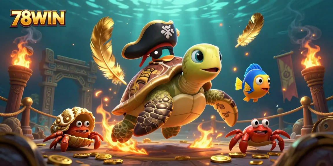 Engage with 78WIN's thrilling underwater casino adventure featuring a pirate turtle and treasure.
