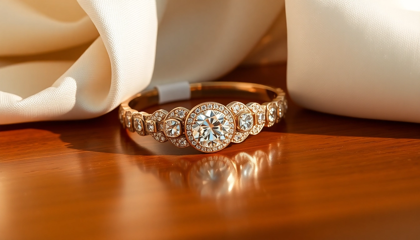 Admiring a beautiful Diamond by the yard bracelet showcasing sparkling diamonds and elegant design.