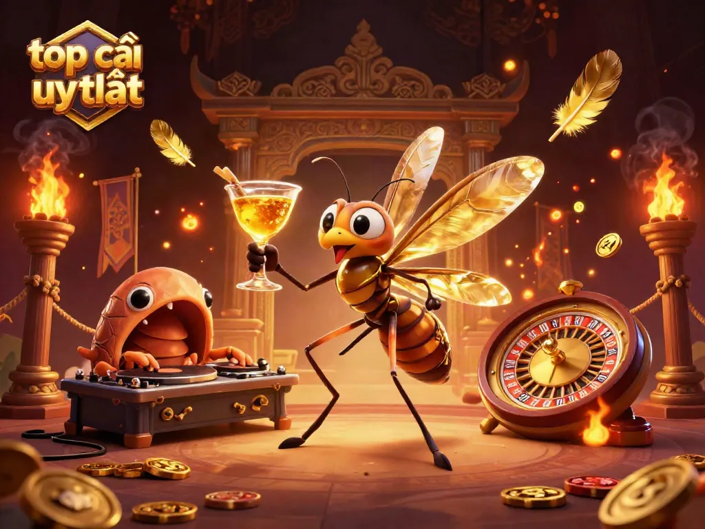 Engage with top nhà cái uy tín in a captivating casino scene featuring vibrant 3D characters and golden elements.